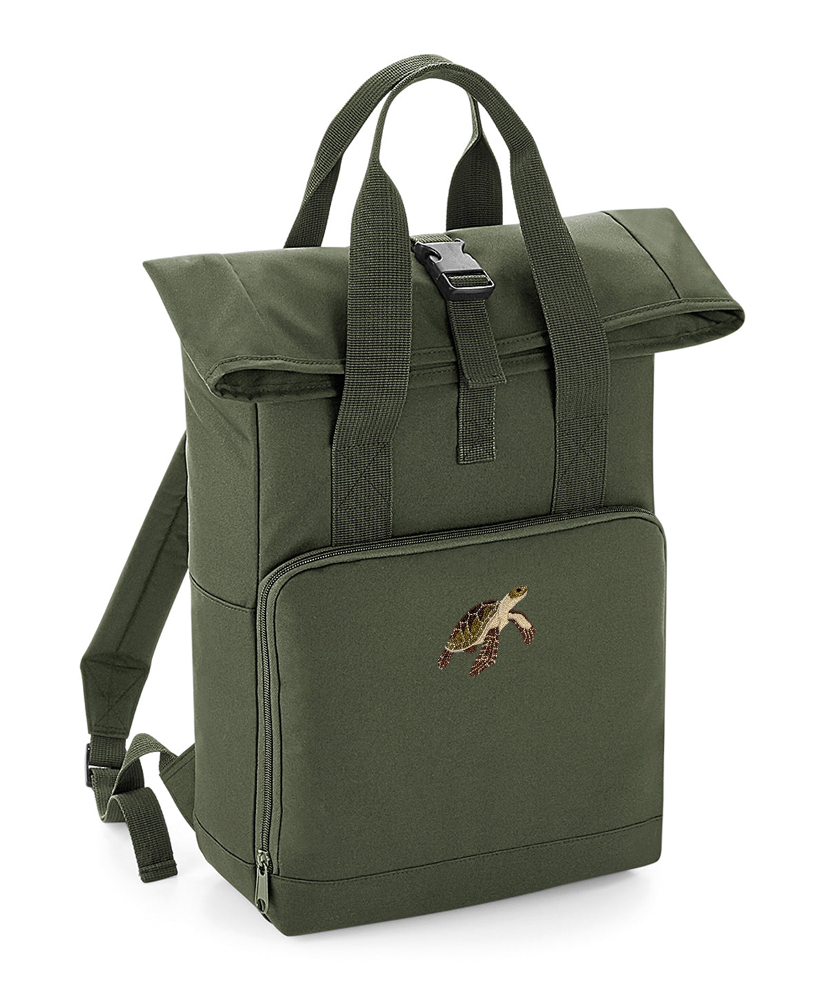 Turtle Embroidered Recycled Roll-Top Backpack