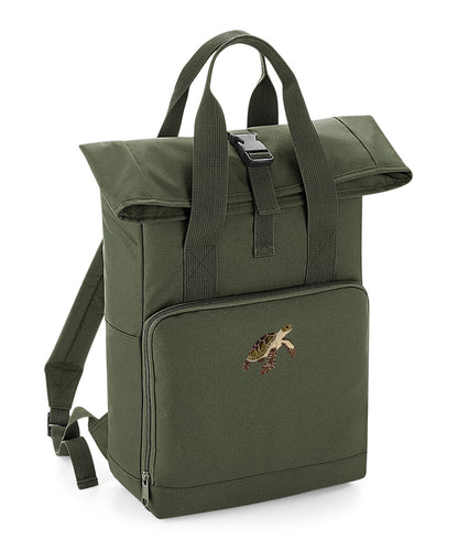 Turtle Embroidered Recycled Roll-Top Backpack