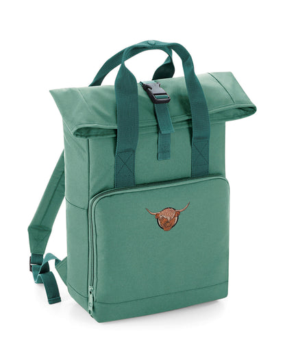 Highland Cow Embroidered Recycled Roll-Top Backpack