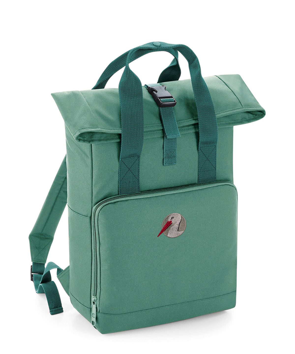 White Stork Portrait Embroidered Recycled Roll-Top Backpack