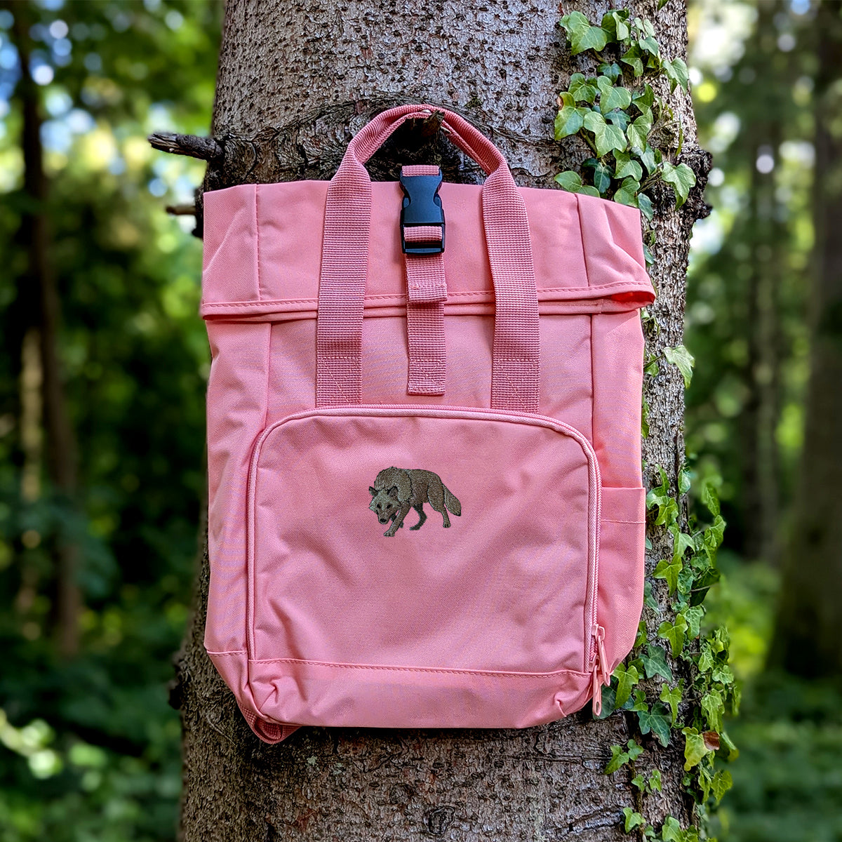 Grey Wolf Embroidered Mini Backpack