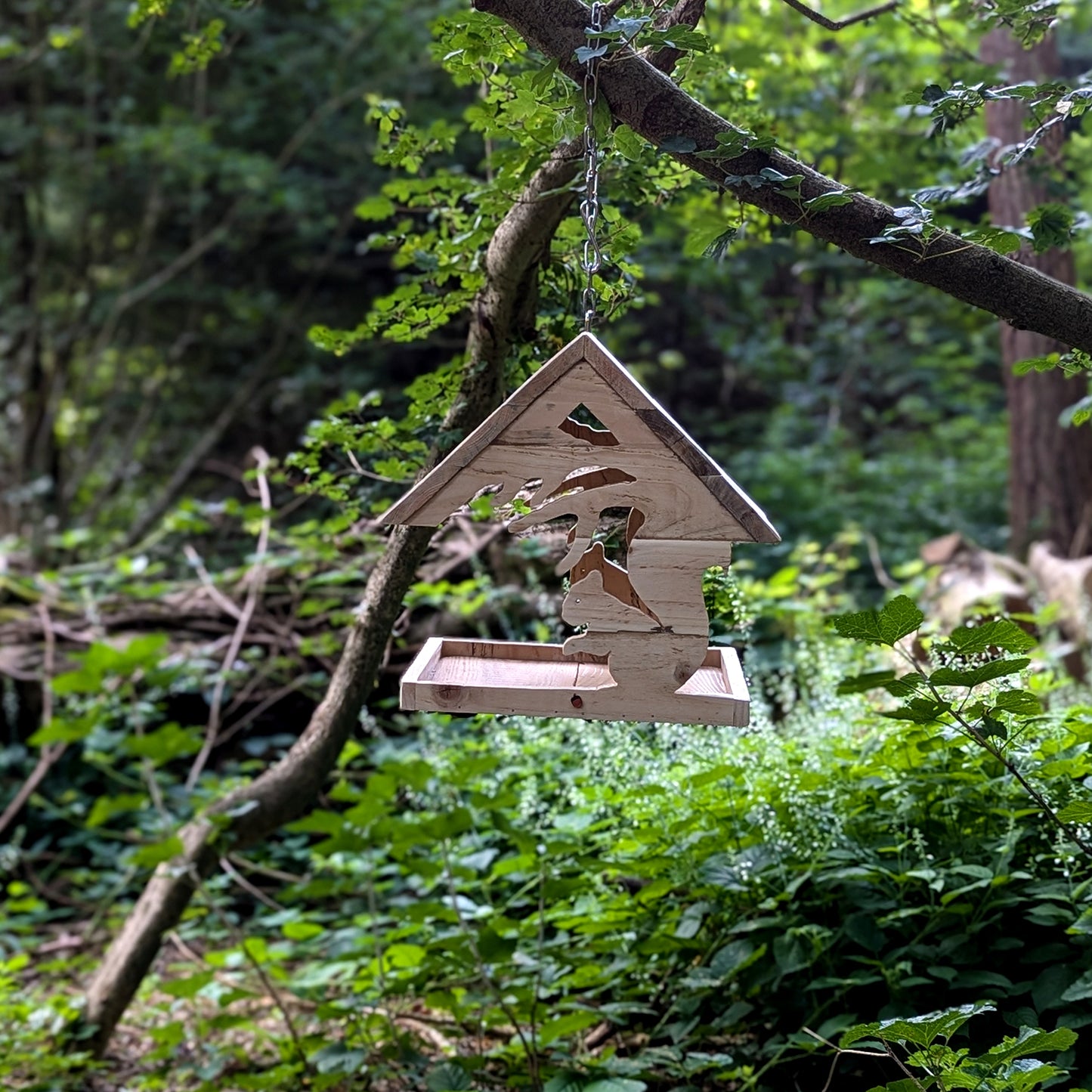 Hand-Crafted Bird Table with Red Squirrel Silhouette