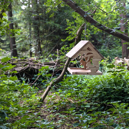 Hand-Crafted Bird Table with Red Squirrel Silhouette