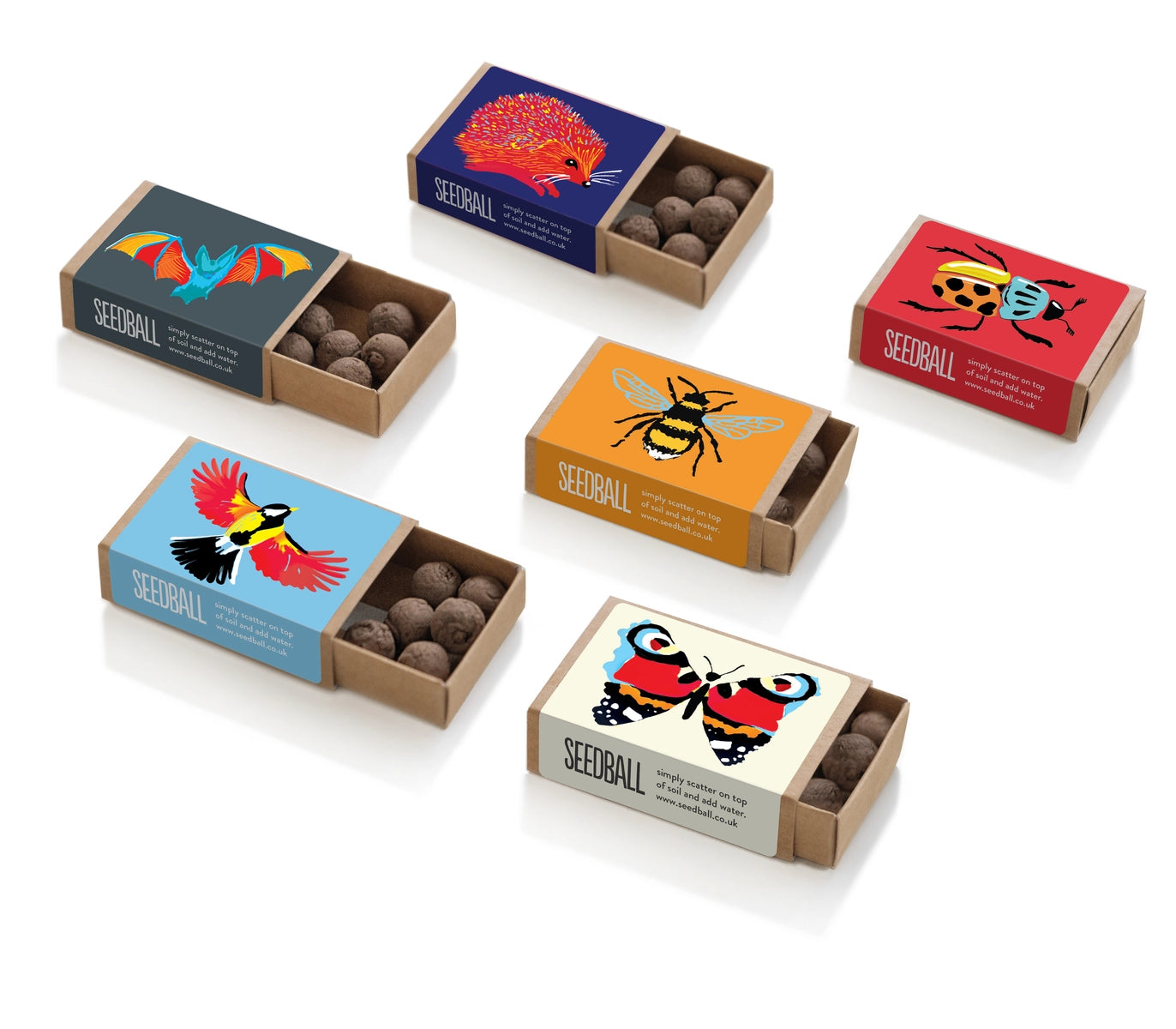 Seedball Wildlife Collection Seed Box Set: 6 Wildflower Seed Ball Boxes