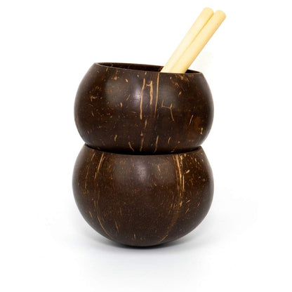 Handcrafted Coconut Cup Set with Bamboo Straws