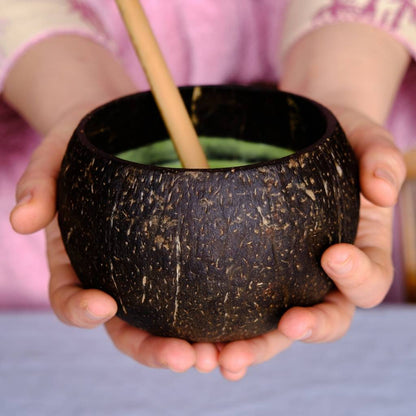 Handcrafted Coconut Cup Set with Bamboo Straws