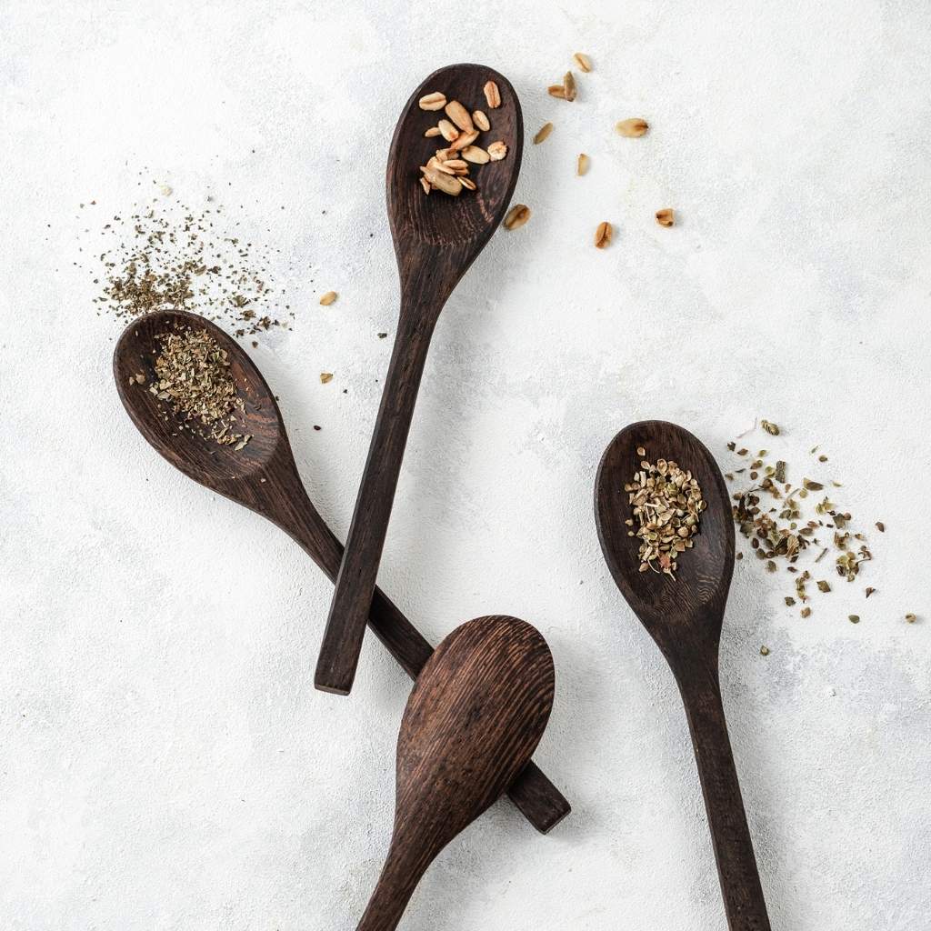 Dark Wood Reusable Cutlery Set with Organic Pouch