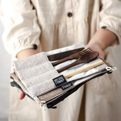 Dark Wood Reusable Cutlery Set with Organic Pouch