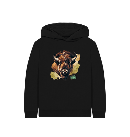 Black Bison with Wildflowers & Butterflies Kids Hoodie