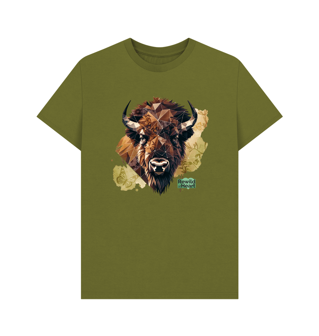 Moss Green Bison with Wildflowers & Butterflies Men's T-Shirt