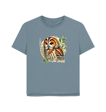 Stone Blue Tawny Owl Forest Women's Relaxed-Fit T-Shirt