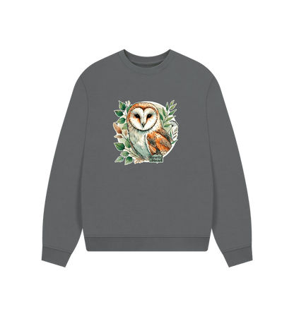 Slate Grey Barn Owl Woodland Women's Oversized Jumper