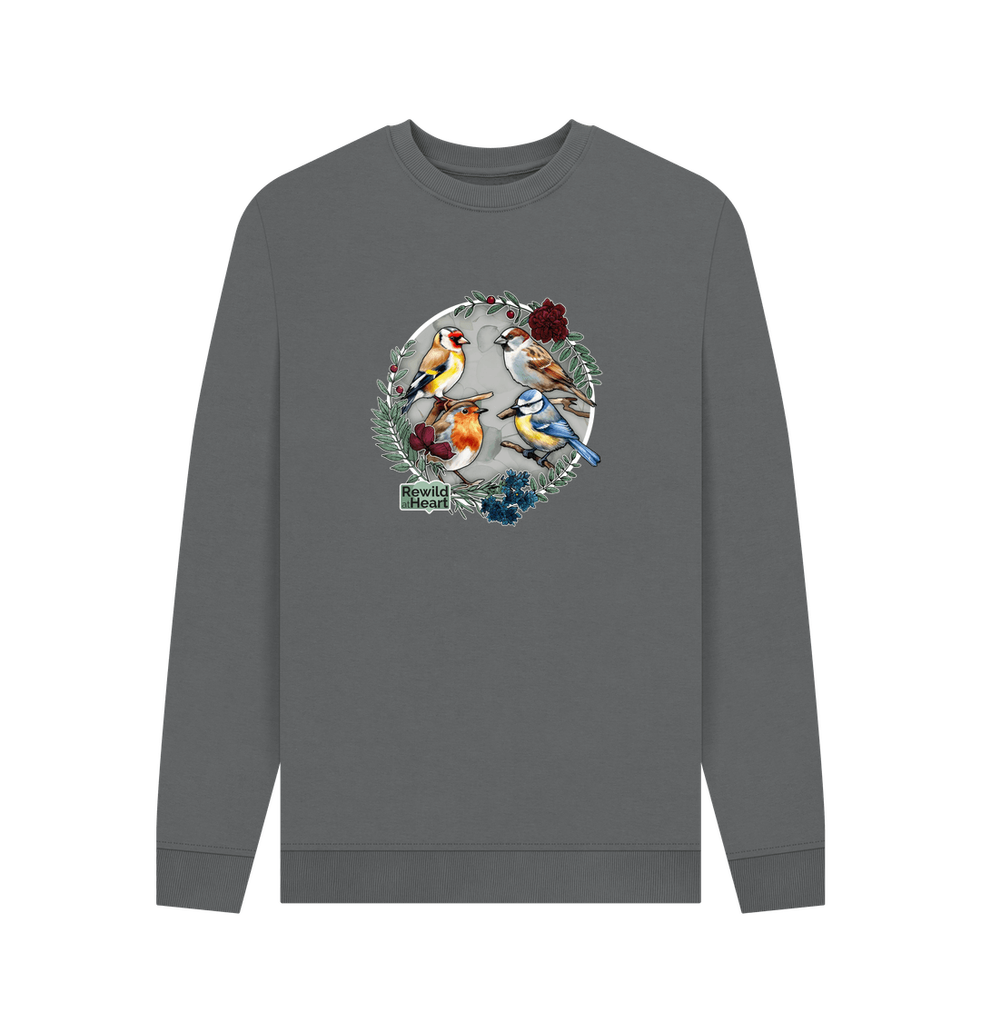 Slate Grey British Songbird Wreath Men's Sweater