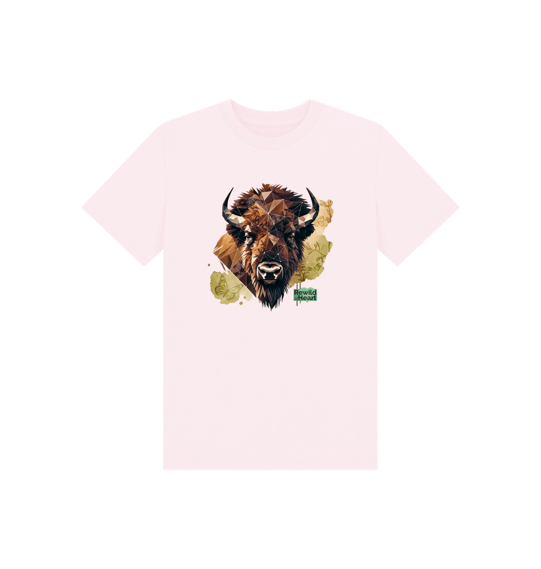 Pink Bison with Wildflowers & Butterflies Kids T-Shirt