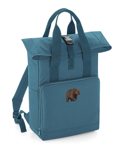 Brown Bear Embroidered Recycled Roll-Top Backpack