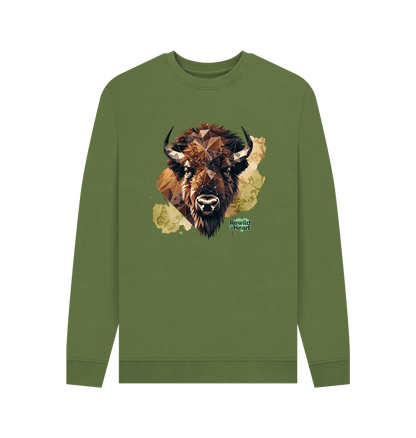 Khaki Bison with Wildflowers & Butterflies Men's Jumper