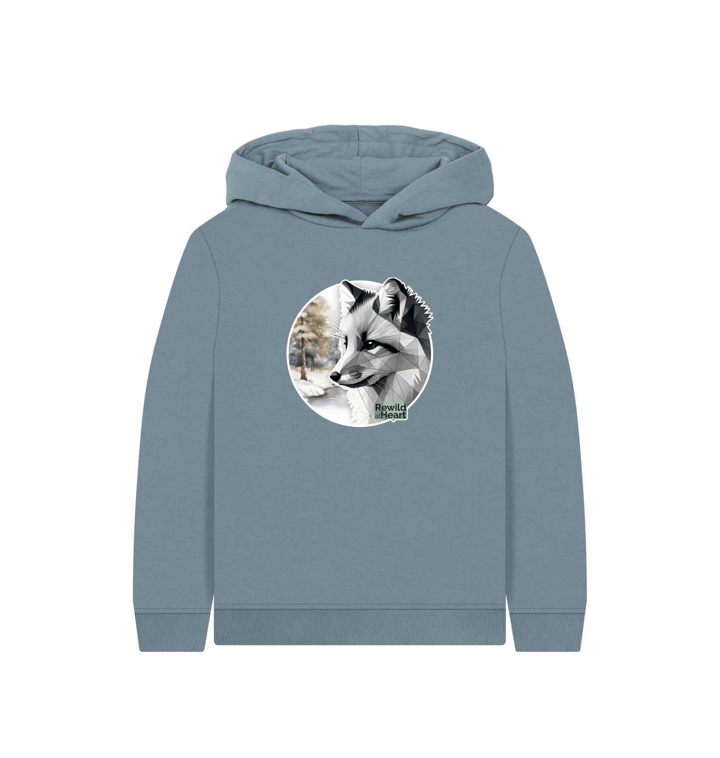 Stone Blue Printed Kids Hoodie Front