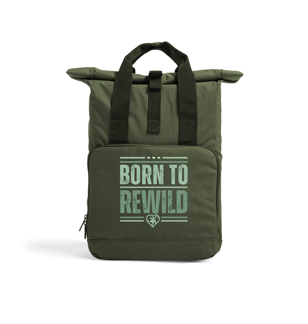 Olive Green Born to Rewild Recycled Roll-Top Backpack