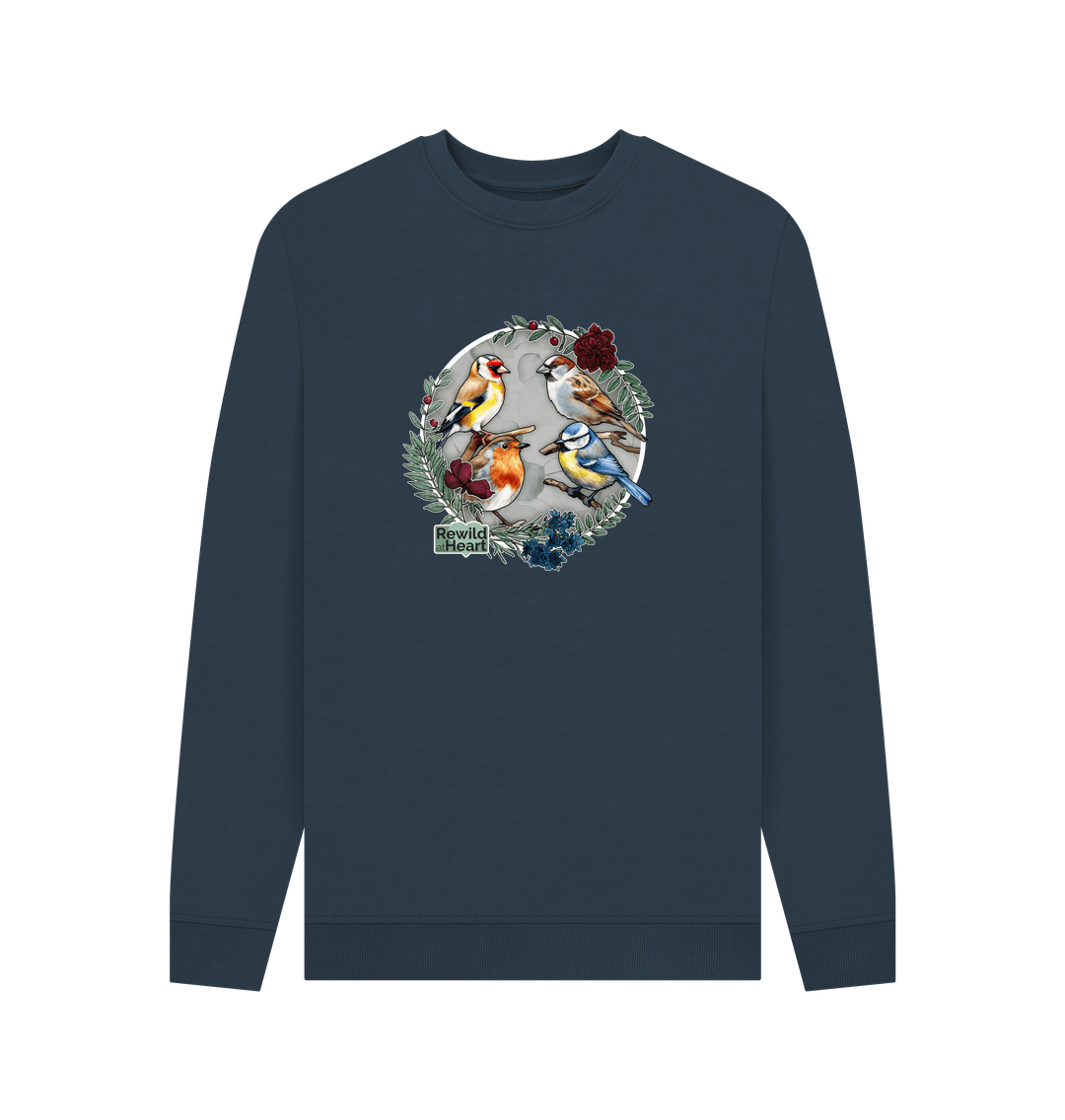 Navy Blue British Songbird Wreath Men's Sweater