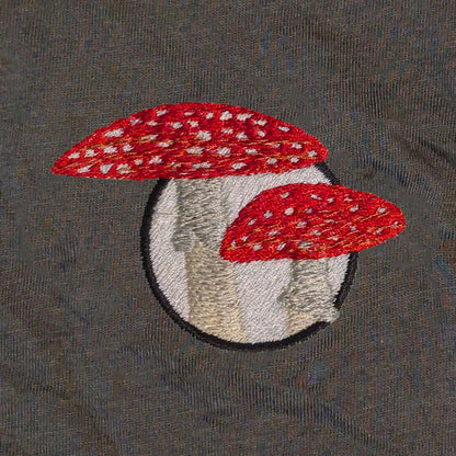 Closeup photo of the Fly Agaric embroidery design