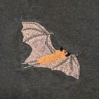 Closeup photo of the Fruit Bat embroidery design