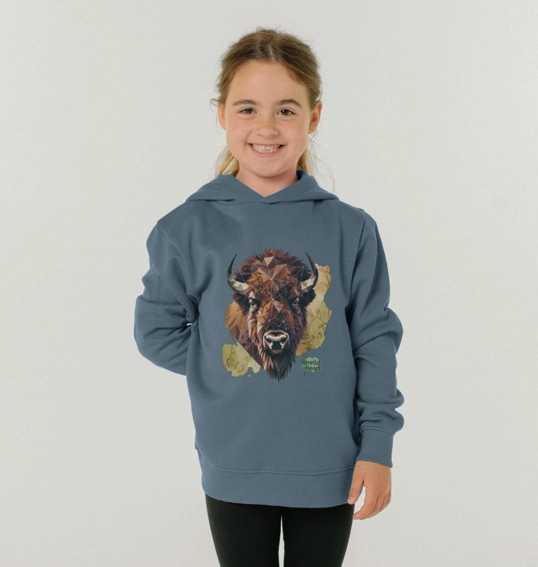 Bison with Wildflowers & Butterflies Kids Hoodie