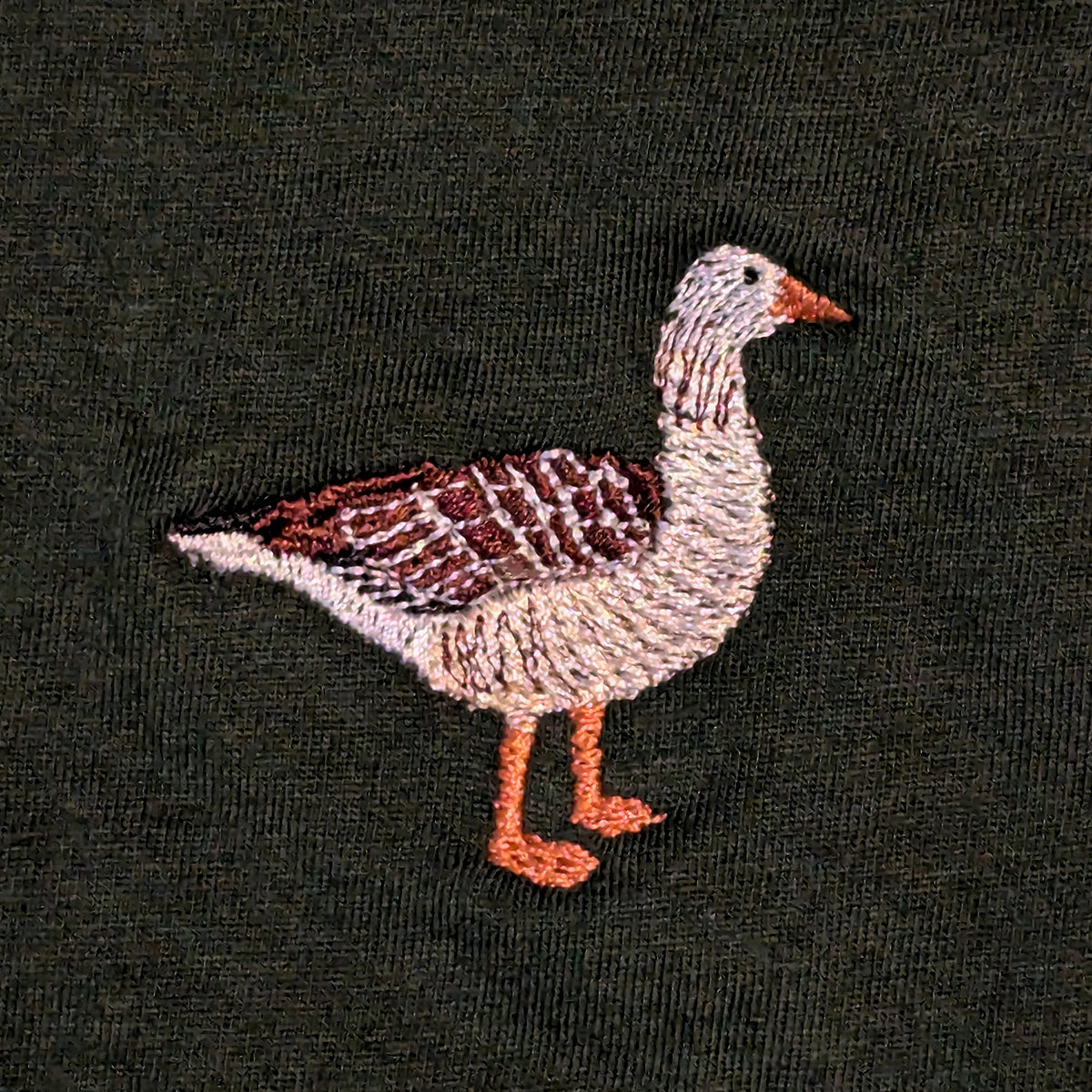 Closeup photo of the Greylag Goose embroidery design