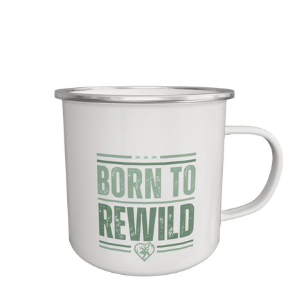 White Born to Rewild Enamel Camping Mug