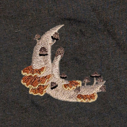 Closeup photo of the Mushroom Moon Crescent embroidery design