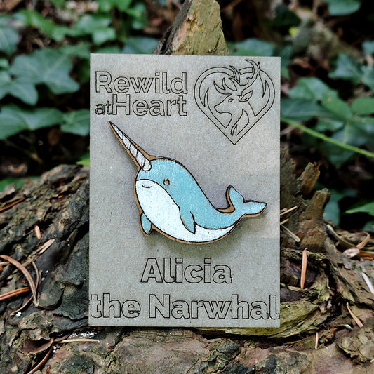 Narwhal Wooden Pin Badge