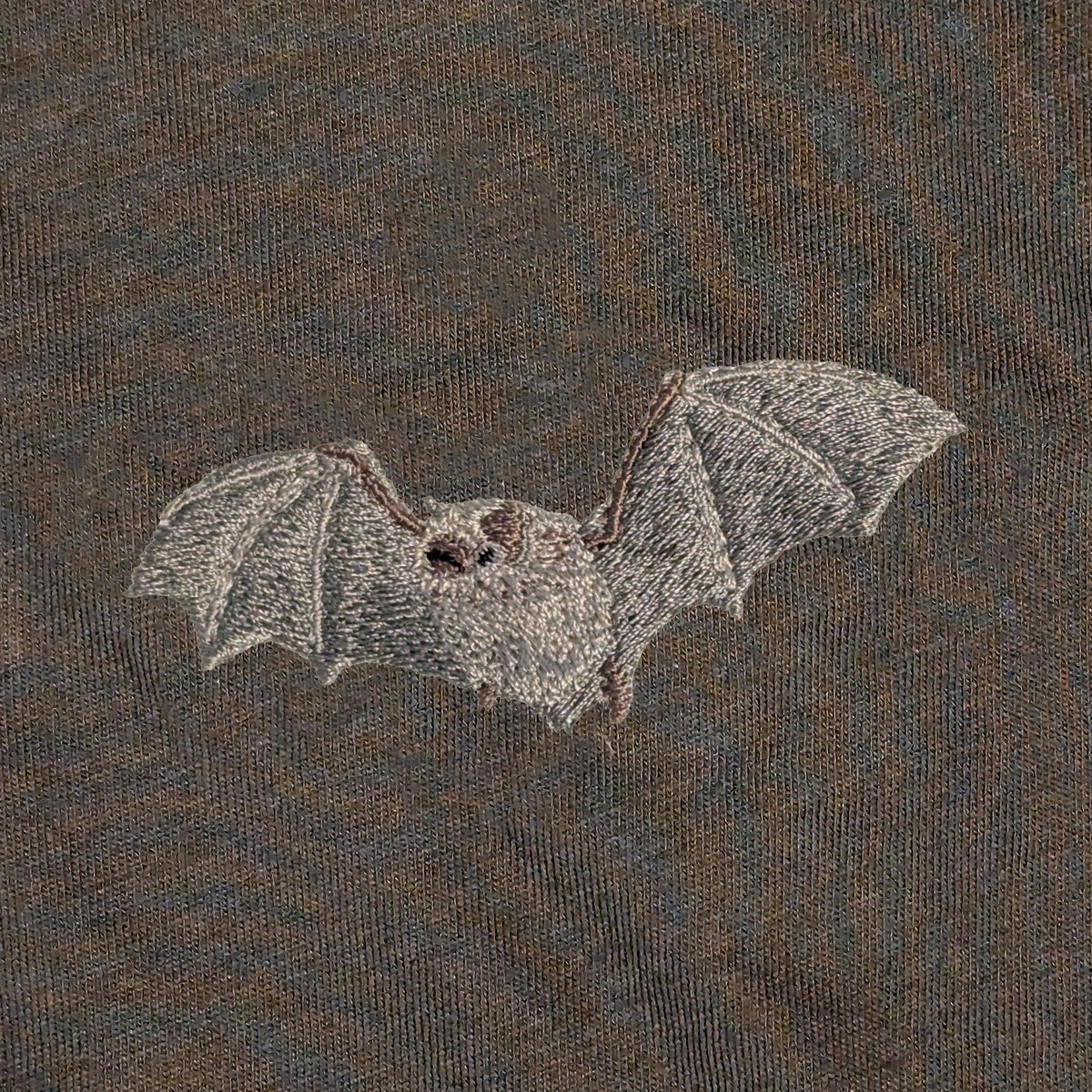Closeup photo of the Natterer's Bat embroidery design
