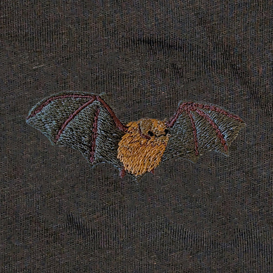 Closeup photo of the Noctule Bat embroidery design