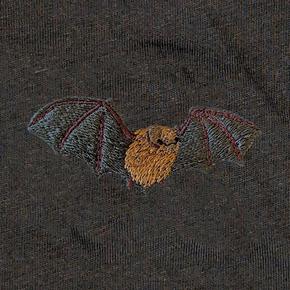 Closeup photo of the Noctule Bat embroidery design