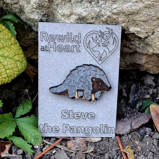 Pangolin Wooden Pin Badge