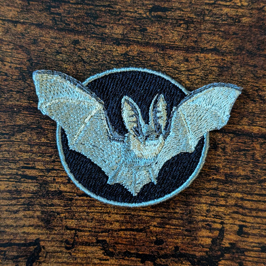 Grey Long-Eared Bat Embroidered Iron-On Patch