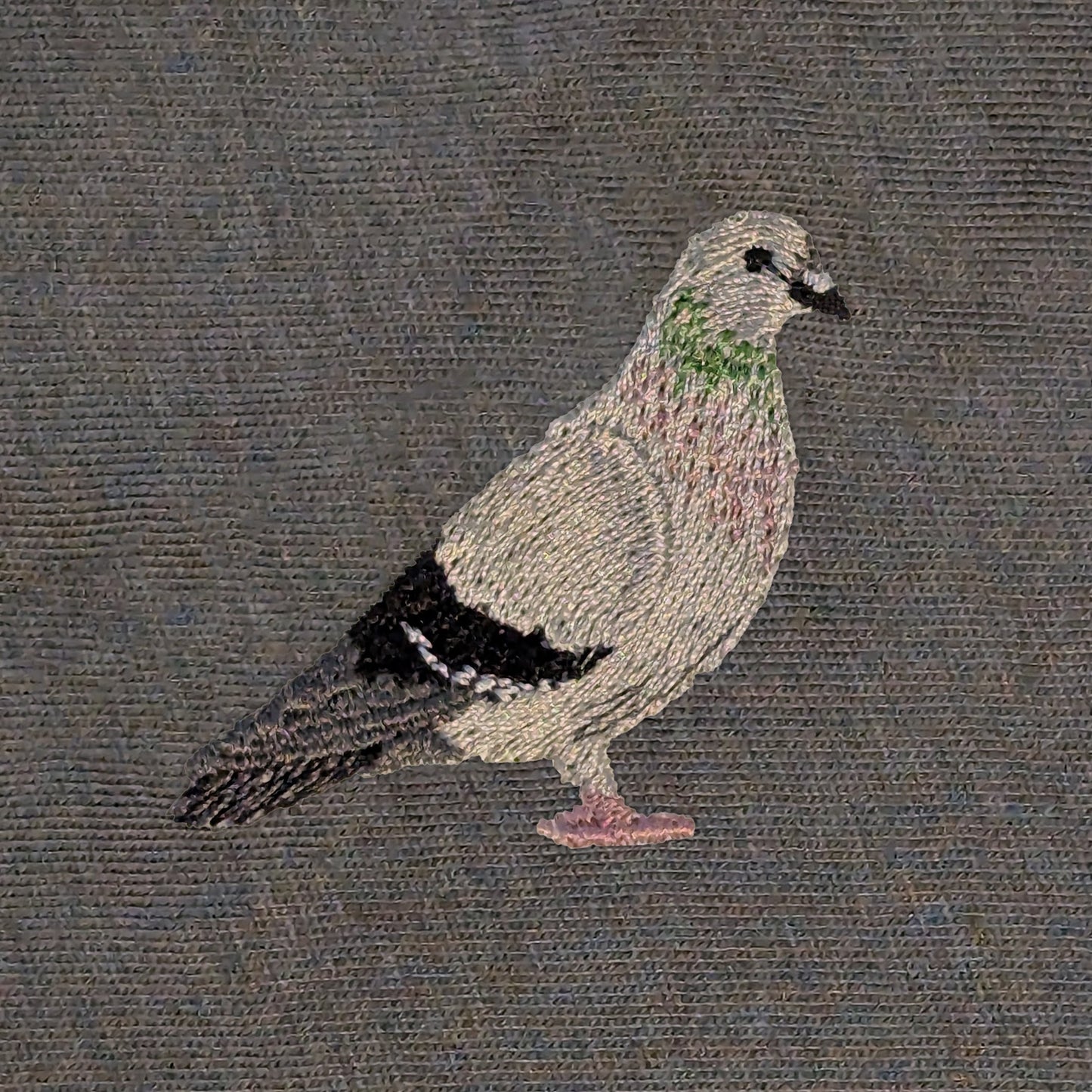Closeup photo of the Pigeon embroidery design