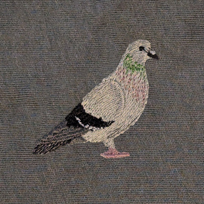Closeup photo of the Pigeon embroidery design