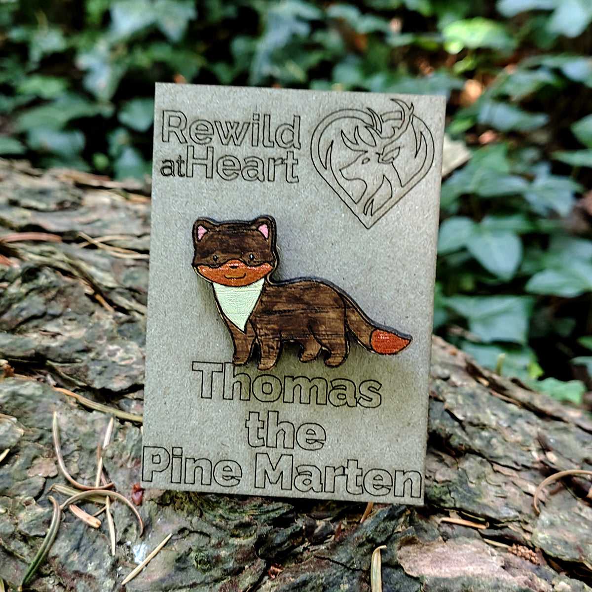 Pine Marten Wooden Pin Badge