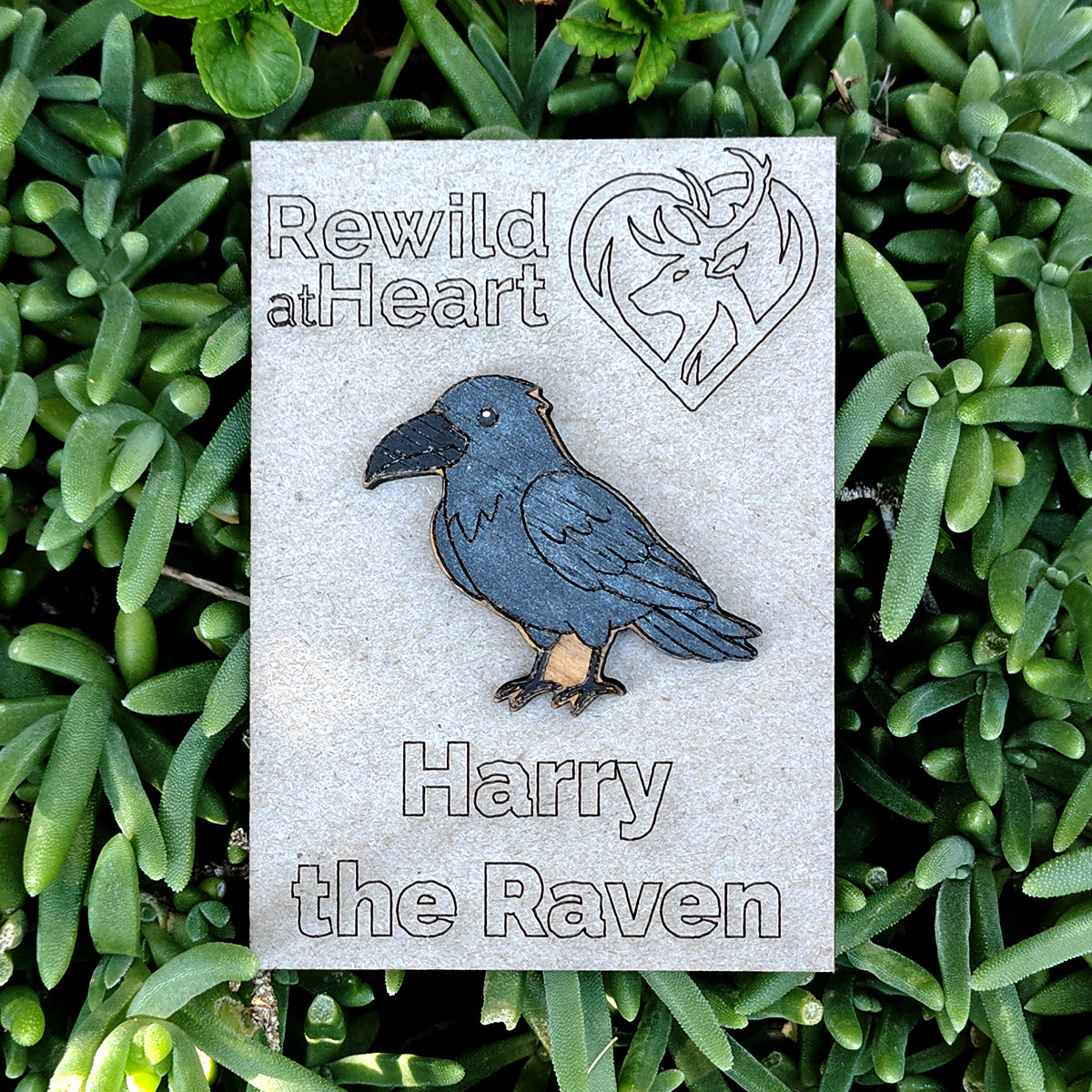 Raven Wooden Pin Badge