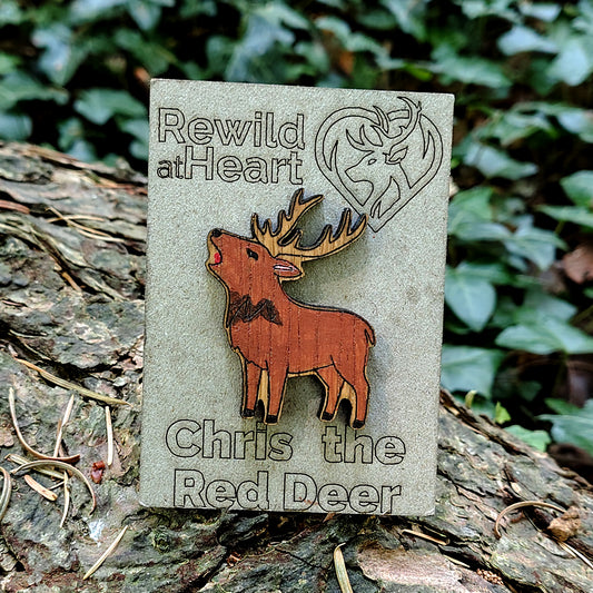 Red Deer Stag Wooden Pin Badge