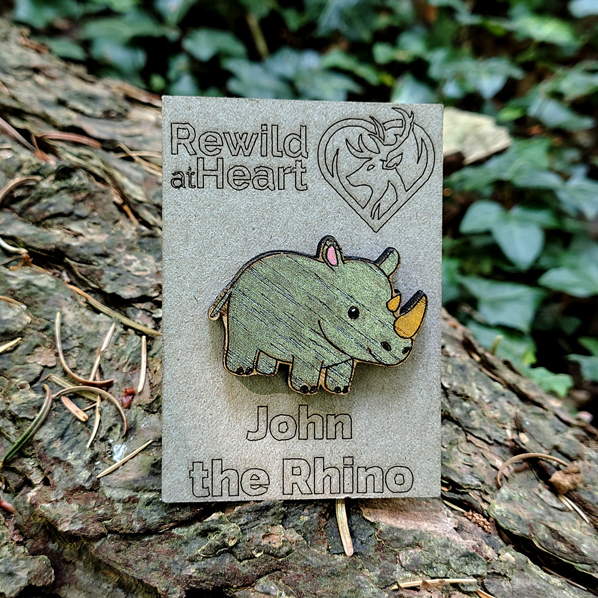 Rhino Wooden Pin Badge
