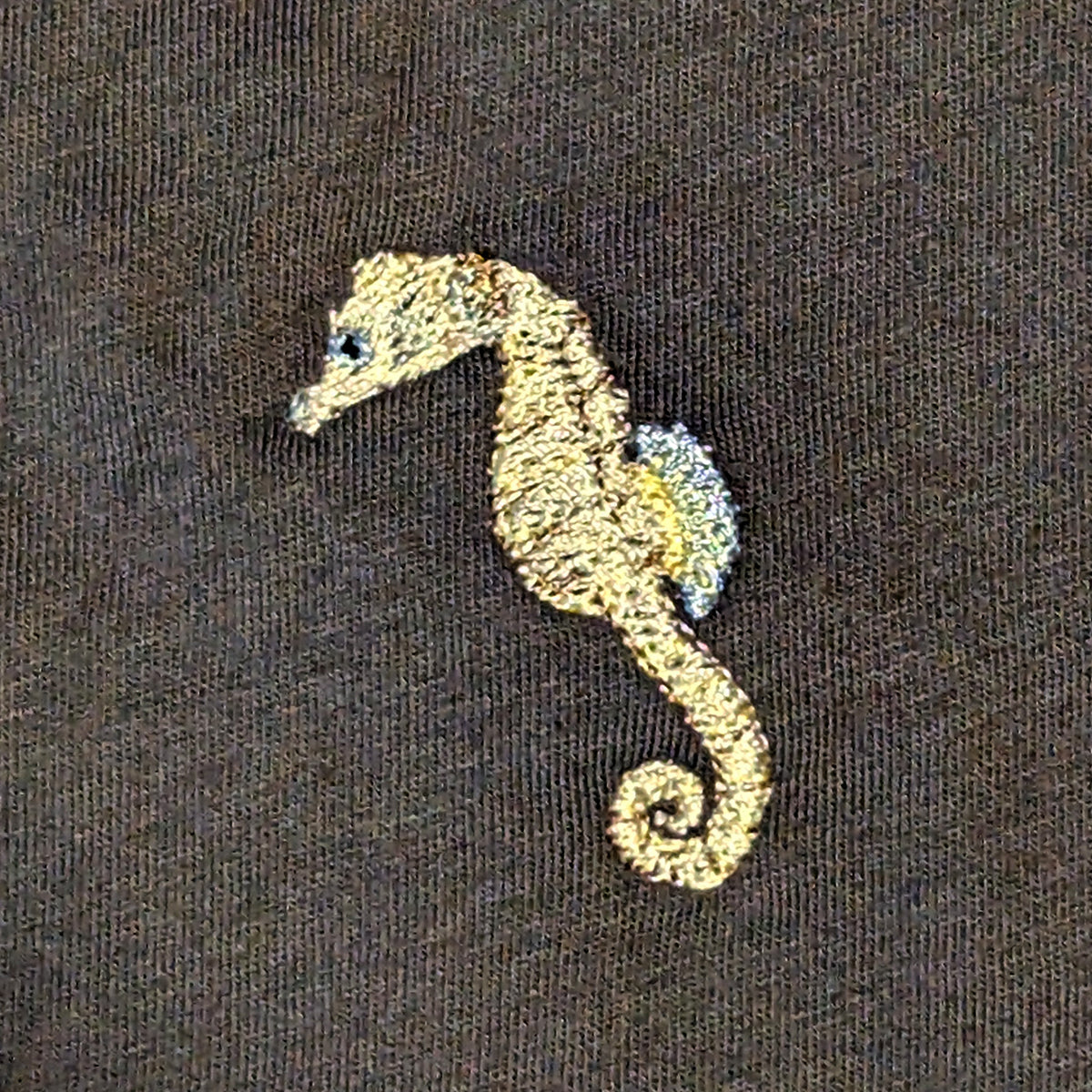Closeup photo of the Seahorse embroidery design