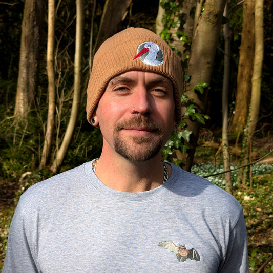 White Stork Portrait Embroidered Beanie