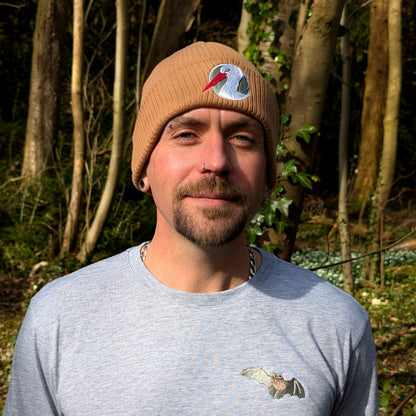 White Stork Portrait Embroidered Beanie