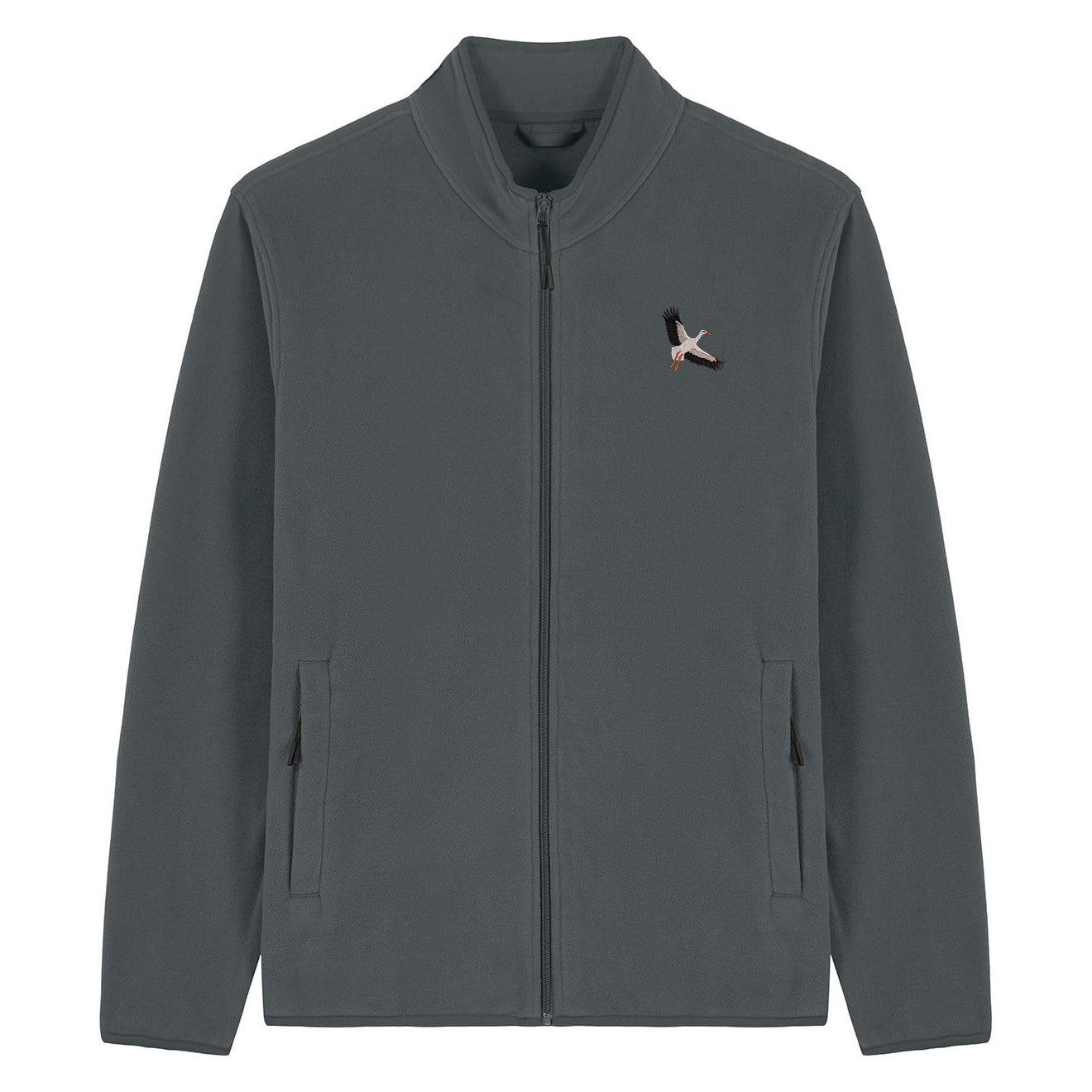 White Stork Flight Embroidered Men's Fleece Jacket