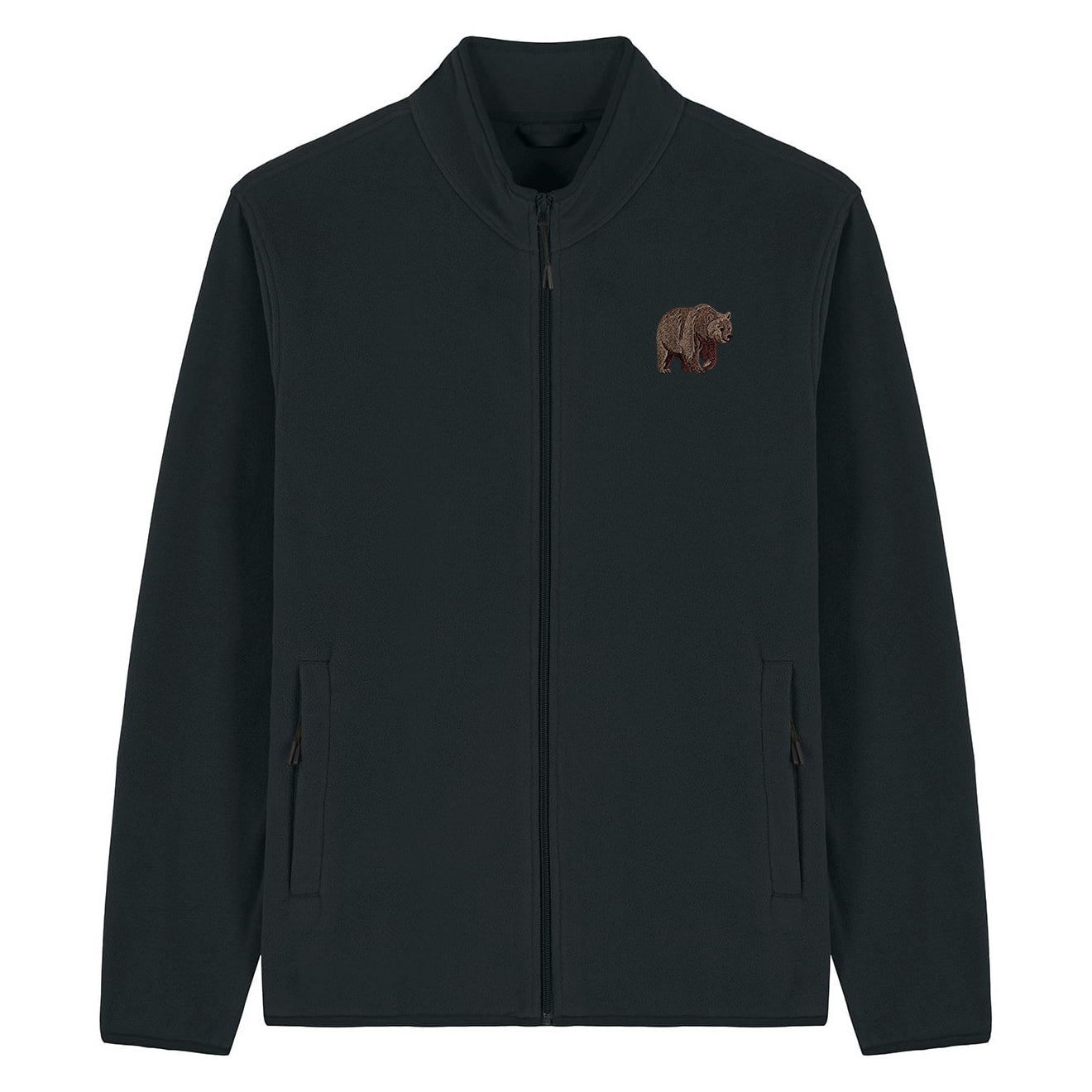 Brown Bear Embroidered Men's Fleece Jacket