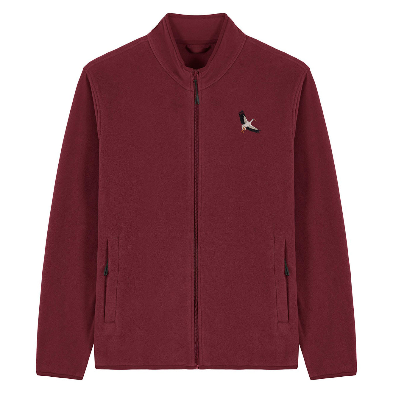 White Stork Flight Embroidered Men's Fleece Jacket