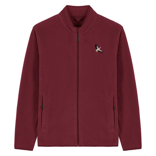 White Stork Flight Embroidered Men's Fleece Jacket