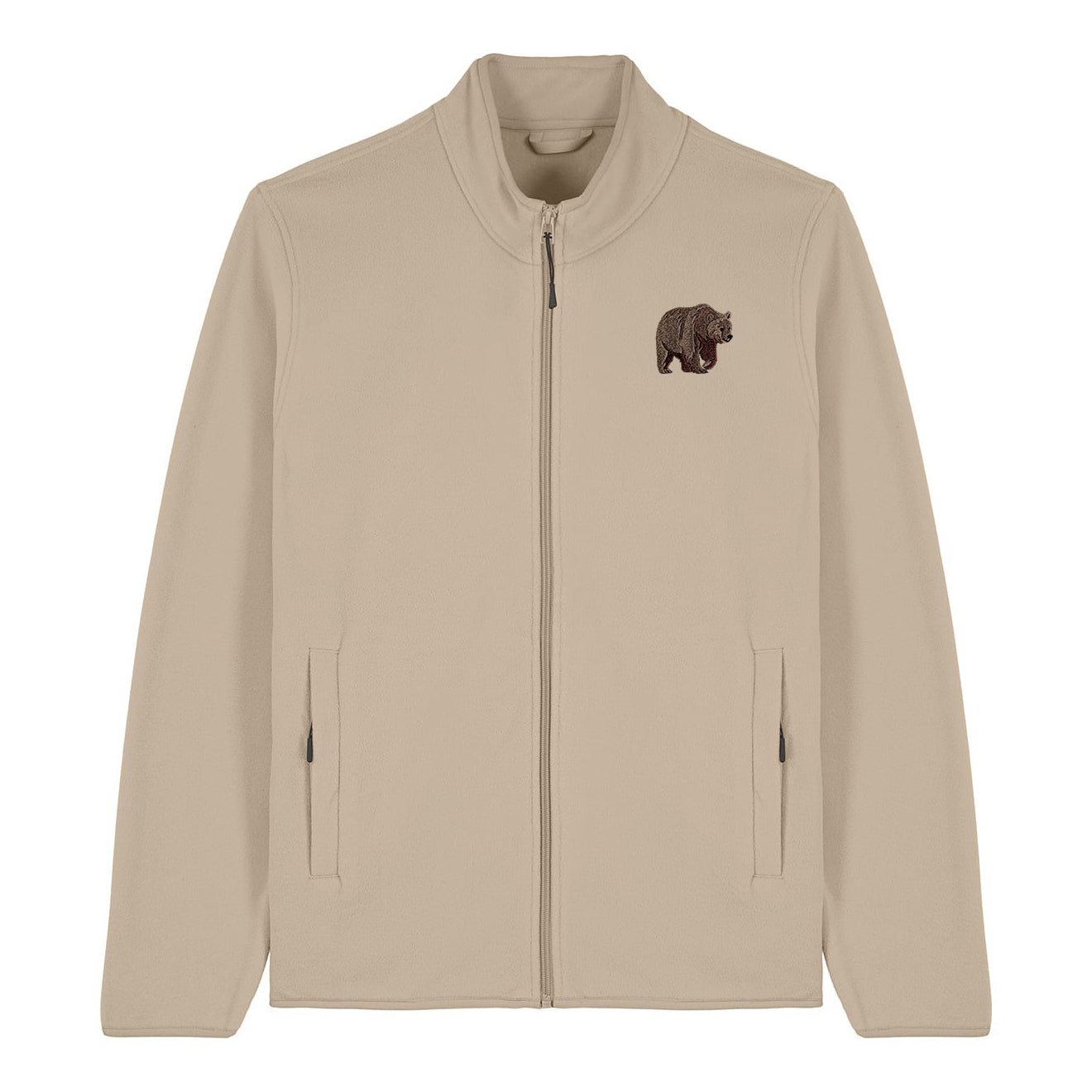 Brown Bear Embroidered Men's Fleece Jacket