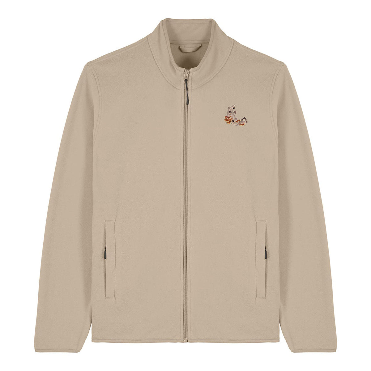 Mushroom Moon Crescent Embroidered Men's Fleece Jacket